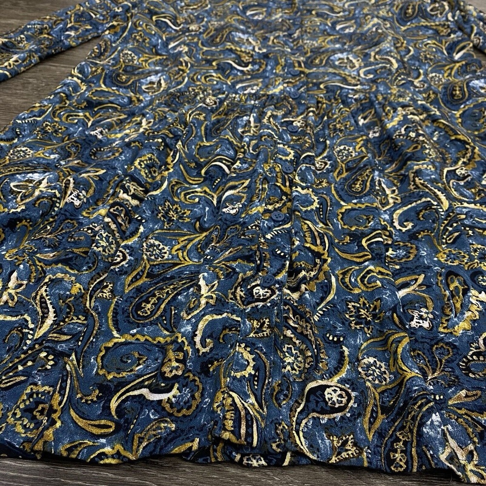 Garnet Hill Dress Womens Size 12 Blue Dropwaist Button-Up Paisley Quiet Luxury - Picture 7 of 16
